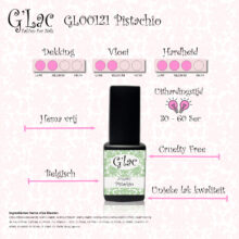 Pistachio Gellak gellaknagels nagelproduckten G'lac vloeit mooi uit waardoor vijlen tot een minimum beperkt wordt, gellaknagels.