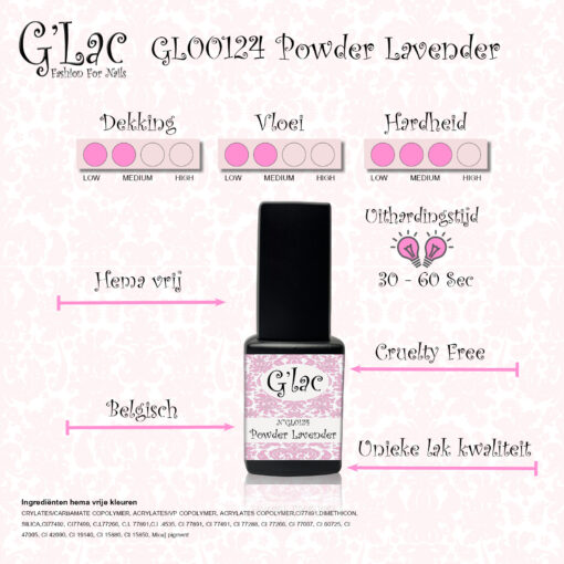 Powder Lavender Gellak gellaknagels nagelproduckten G'lac vloeit mooi uit waardoor vijlen tot een minimum beperkt wordt, gellaknagels